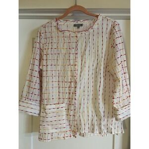 Habitat Color Catch Womens XS White Textured‎ Knit Embroidered Top Stripe Travel